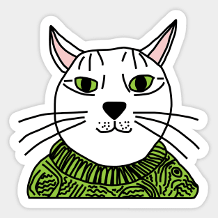 Portrait of Green Sweater Cat Sticker